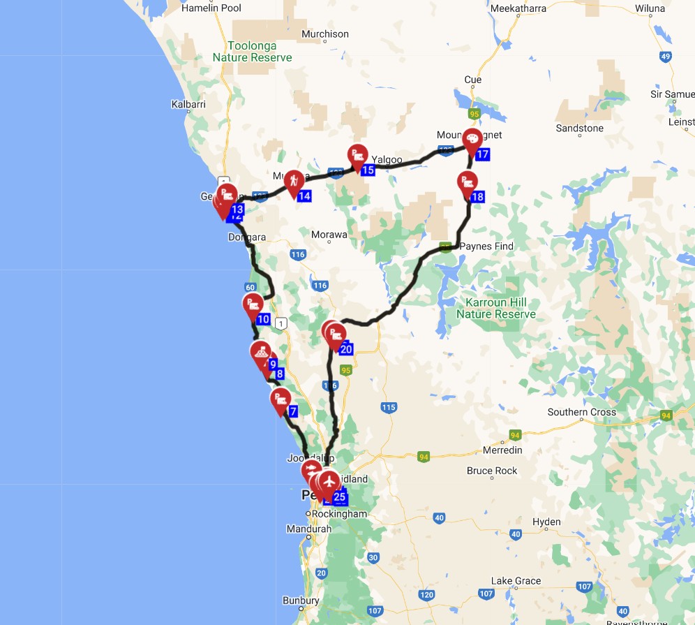 Map for Perth round trip - North  - Western Wilderness Journey